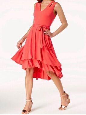 ✨Worn Once✨Vince Camuto• | Layered High-Low Dress| Med Pink | Size 6